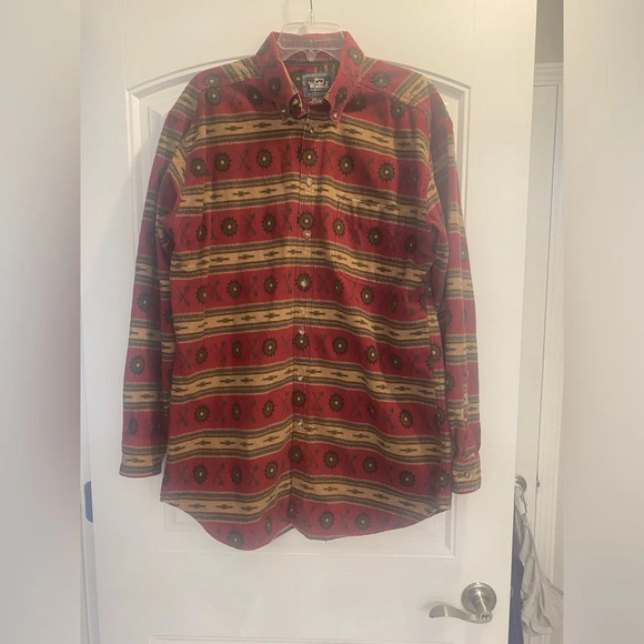 VTG 90s Woolrich Button Down Flannel Shirt Southwest Aztec Indian USA Made large - Picture 1 of 6